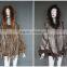 2016 Knitted rabbit fur poncho hooded Shawl with fur collar