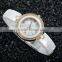 Fashion new white color plastic band with diamond case women watches