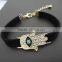 rhinestone inlaid hamsa hand evil eye charm suede leather bracelet