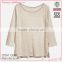 Boat neck long sleeve lady t shirt with print and plus size in linen