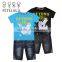 wholesale summer casual branded baby Boy's 2piece t-shirt set short-sleeve t-shirt + jeans pants short