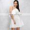 Halter neck women's frill skater dress 2018 white falbala short prom dresses