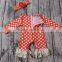 2016 white dots and orange underpainting print soft baby cotton lace romper
