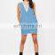 Modern Blue Lace Front Fray Hem Denim Mini Dress 2017