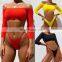 Ribbed bikinis 2019 Mujer swimsuit female Off shoulder bathing suit Sexy thong bikini set Long sleeve swimwear Women beach wear