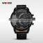WEIDE dual time zone classic black stainless steel wrist watch WH3301