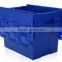 Injection Molded Attached Hinged Lid Container,Secure Tote Box