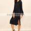 Black Bell Sleeve Split Hem Tee Dress Polyester Spandex Long Sleeve Round Neck Casual Midi Dress