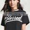 2017 Women Short Sleeve Fashion Cotton Numbers Printed Tshirt Hem Curling OEM Service