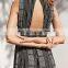 Vintage-inspired Black Long Jumpsuit Ladies Open Back Striped Jumpsuit (17052801)