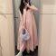 Loose-fit A-line blended fabric long dress with backless design, 2025 spring new product