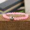 BRA0741 Wholesale Rose quartz beaded alloy metal skull head bracelet