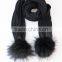 RRSC001C 2015 New Design Removable Raccoon Fur Pom Pom Knitted Scarf Real Fur Knitted Kids Scarf