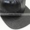 black 6panel leather flat brim snapback baseball cap