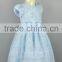 new style blue korean girl evening dress kids clothes flower organza lace dresses 2-16 years old
