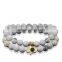 KJL-ST0018 real 24K gold white Turquoise Stone Beads palted lion skull head Bracelet, Men Jewelry, Stretch Yoga Bracelet