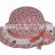 Bowknot lace decorated round straw hats for children summer sunshade