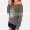 CHEFON Motif front cozy wide-cut long sleeve grey sweater CLS0031
