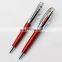 NEW quality new twist promotion gift red PU leather Metal ball pen with shiny chrome parts