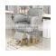 Velvet Fabric Hairdressing Make Up Styling Chair Gold Round Base And Footrest Hair Salon Furniture