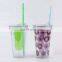 Double Wall Plastic Fruit Infuser Cup With Straw