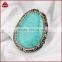 Natural tibetan turquoise beads with rhine stone cz paved on edged, green natural turquoise jewelry