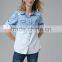 New arrival high quality Instyles top selling products Women jean shirts wholesale Gradual Blue denim Long Sleeve Blouse