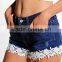 New Design Fashion Women Hotpants Crochet Trim Women Denim Shorts