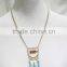 Multi Color Shell w/ Blue Suede Triangle Triple Pendant Necklace 2016 Fashion Style Wholesale