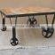 Industrial Vintage furniture Coffee table, Reclaimed wood Coffee table with wheels