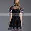 Pretty Steps 2016 elegant ladies vintage organza dress new woman summer embroidered dress sexy black short sleeve organza dress