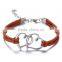 2PCs Silver Plated Double Heart Love Faux Suede Leather Cord Charm Bracelets