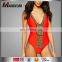 Alibaba New Summer Swimming's Wear Lady Girl Clothing Deep V-neck Swimsuit One Piece Beachwear Red Tassel Details Apparel