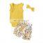 2020 New Baby Girls 3 Pcs Set Rompers  + Flowers Short Cotton Fashion Baby Clothes Suits