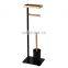 Hot Sale Iron Powder Coating Bamboo Toilet Brush & Paper Roll Holder