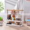 Hot sale kitchen shelf storage organizer basket holder spice jar rack with long wooden handle