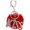 Wholesale metal kiss rhinestone letter keychain with black rabbit fur ball