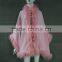 Pink Cachmere Cape With Detachable Raccoon Fur Collar /Ladies Fur Shawl With Many Color For Choose