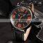 Fashion Stainless Steel Oversized Black Case Leather Strap Quartz Men Watch