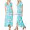black sexy long ladies maxi Casual dress Short Sleeve V Neck FLORAL PRINT WRAP STYLE gown dresses long