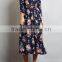private label long sleeve floral pocket midi length fashion US size women dresses 2017 summer