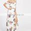 White Floral Cami Dress 2017 Women Sexy Cold Shoulder Sexy Split Ruffle Trim Wrap Dress