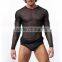 Custom Mens Tops Tee T Shirt Transparent Mesh T-shirt Long Sleeve Undershirt Quick Dry GYM Sport Singlet Clothing ( not include