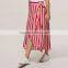 New fashion side tie red and white striped long wrap skirt for girl