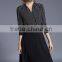 Fashion Women V Neck Vertical Stripes Office Dress Korean OL Belted Midi Dress