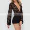 Black Deep V Neckline Wholesale Lady Lace Sexy Bodysuit