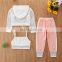 Girls' hooded mesh blouse and suspenders matching trousers 3 piece Girl boutique summer suit