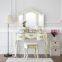 White French style 3 mirrors wooden dressing table 5 drawers