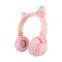 Наушники Pink Cat аудиофоны Bluetooth с ушами синего кота. Беспроводные наушники Bluetooth фиолетового цвета в стиле комиксов и аниме для прослушивания музыки