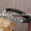 Gorgeous Dragon Head Clasp Design Silver Leather Braided Bracelets For Men